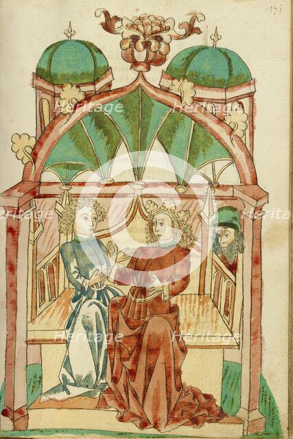Barlaam Instructing Josaphat in the Christian Doctrine; Barlaam und Josaphat, 1469. Creators: Hans Schilling, Diebolt Lauber.