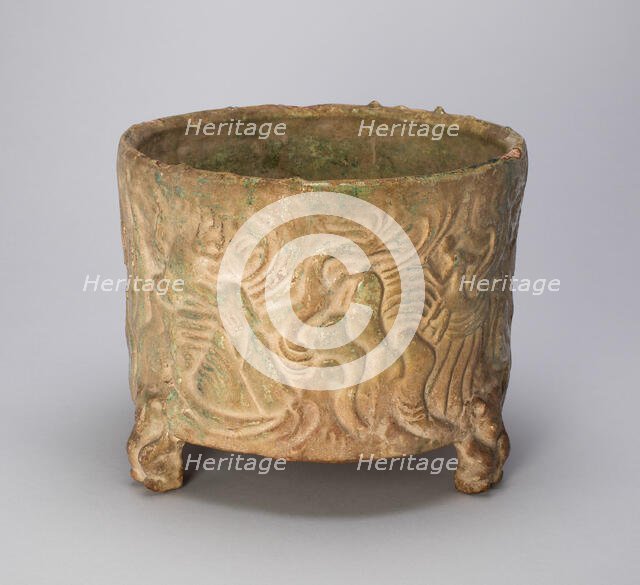 Tripod Cylindrical Jar (Lian or Zun) with Creatures Amid Hills..., Eastern Han dynasty (A.D. 25-220) Creator: Unknown.