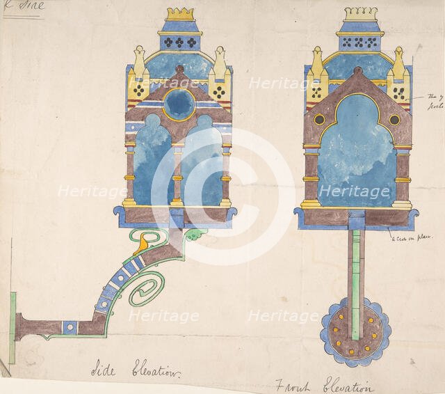Design for a Church Wall Lantern, Front and Side Elevations, ca. 1880. Creator: Richardson Ellson & Co.