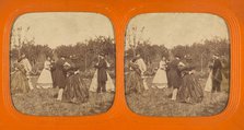 Group of well-dressed couples dancing outside, 1855-1860. Creator: Unknown.