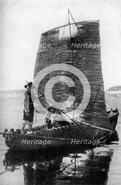 A reed balsa sailing vessel, Bolivia, 1922. Artist: Unknown