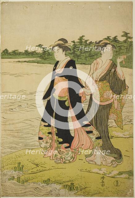Two Women Waiting for a Ferry on the Sumida River, c. 1787. Creator: Torii Kiyonaga.