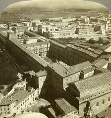 Vatican Palace from the dome of St Peter's Basilica, Rome, Italy.Artist: Underwood & Underwood