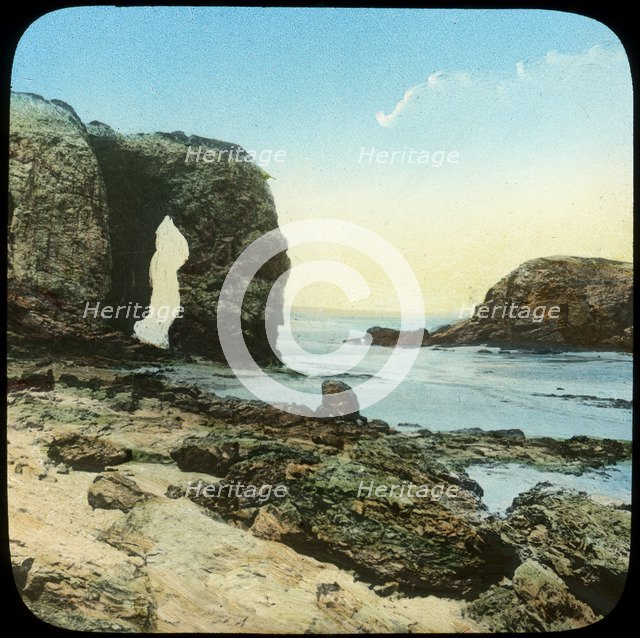 Rock arch at Perran Beach, Cornwall, late 19th or early 20th century. Artist: Church Army Lantern Department
