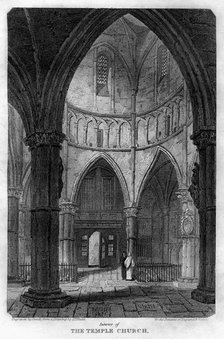 Interior of the Temple Church, London, 1816.Artist: Sands