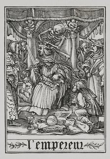 The Emperor visited by Death from "The Dance of Death", 1538, (1877).  Creator: Unknown.