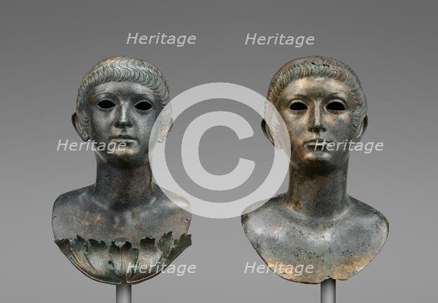 Pair of Portrait Busts of Youths and an Unrelated Pair of Marble Eyes, A.D. 60-70. Creator: Unknown.