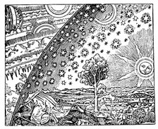 Reconstruction of a medieval conception of the universe, 19th century?. Artist: Anon