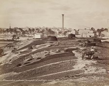 Pompey's Pillar and Arab Village at Alexandria, 19th century. Creator: Maison Bonfils.
