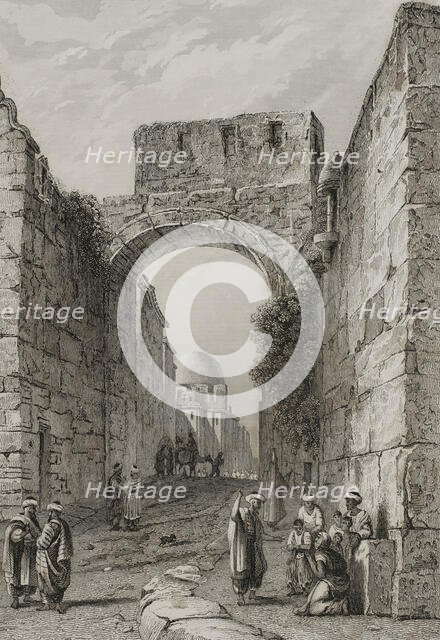 View of a city street, Jerusalem, 1840.  Creator: Charles Nicolas Ransonnette.