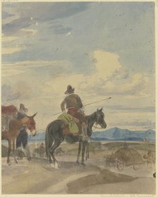 Farmer on horseback and muleteer from the Roman Campagna, mid-19th century. Creator: Johann Adam Klein.