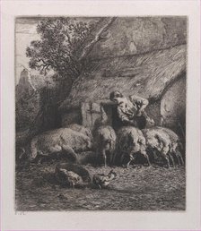 Woman Feeding Pigs, 1850. Creator: Charles Emile Jacque.