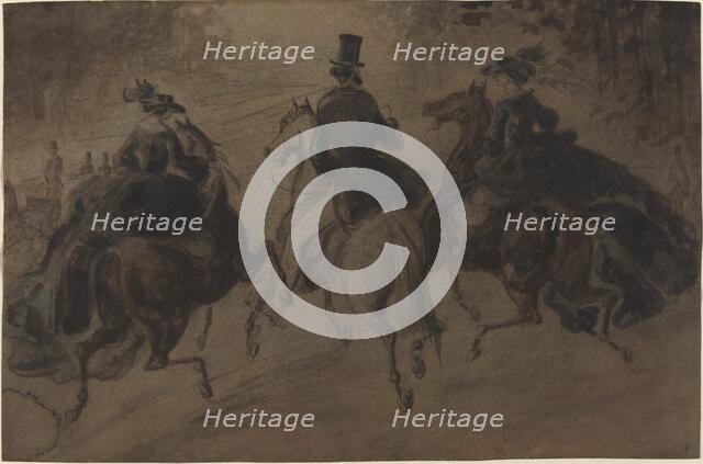 Cavalier and Two Ladies on Horseback. Creator: Constantin Guys.