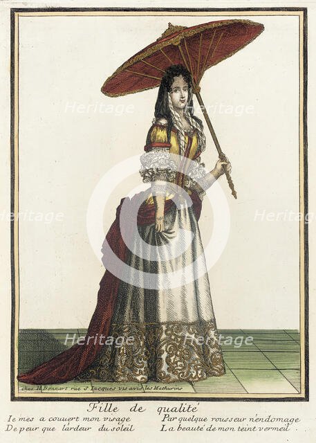 Recueil des modes de la cour de France, 'Fille de Qualité', Bound 1703-1704. Creator: Henri Bonnart.