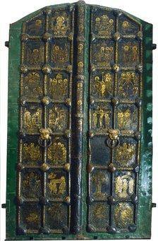 Golden gates of the Cathedral of the Nativity in Suzdal, Early 13th cen.. Artist: Russian master  