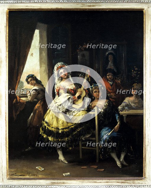 Maja with guitar' oil by Eugenio Lucas.