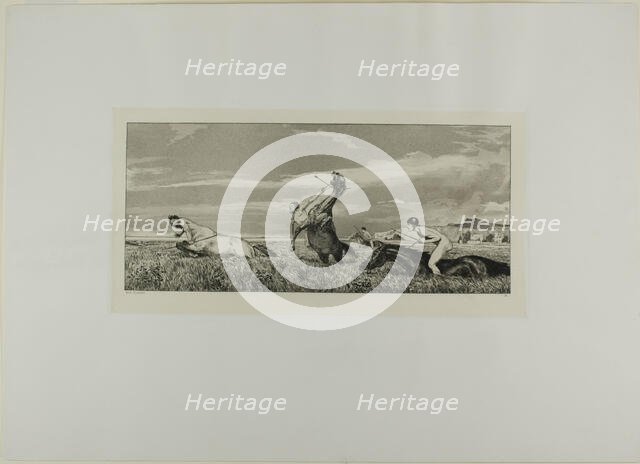 Pursued Centaur, plate three from Intermezzos, 1881. Creator: Max Klinger.