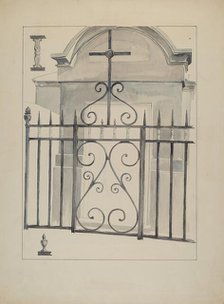 Iron Gate and Fence, c. 1936. Creator: Arelia Arbo.