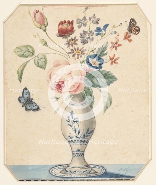 Vase with flowers and a blue butterfly, 1800-1900. Creator: LW Garrison.