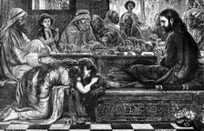 Jesus at the House of the Pharisee, from the picture by F. W. Lawson, 1881. Creator: William James Palmer.