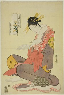 Komurasaki of the Kadotamaya, from the series Six Flowery Immortals..., c. 1794/95. Creator: Hosoda Eishi.