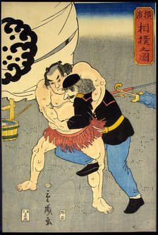 Picture of a Sumo Wrestling Match in Yokohama (Yokohama sumo no zu), 1861. Creator: Shigetoshi.