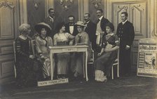 Actors performing French theatre at a prisoner of war camp in Cottbus, (between 1910 and 1919?). Creator: Unknown.