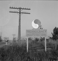 New sign, erected seven years after Howard Scott talked of a... Josephine County, Oregon, 1939. Creator: Dorothea Lange.
