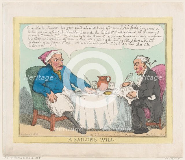 A Sailor's Will, May 25, 1805., May 25, 1805. Creator: Thomas Rowlandson.