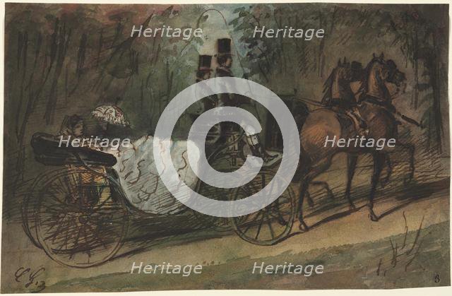 Carriage in the Bois de Boulogne, 1800s. Creator: Constantin Guys (French, 1805-1892).