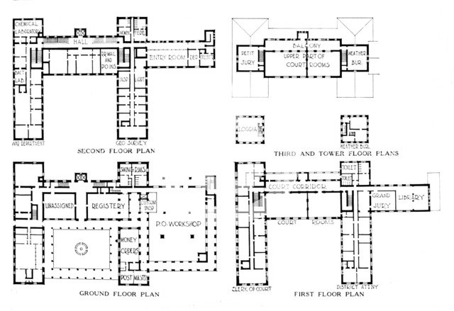 Floor plans, Federal Building, Honolulu, Hawaii, 1924. Artist: Unknown.