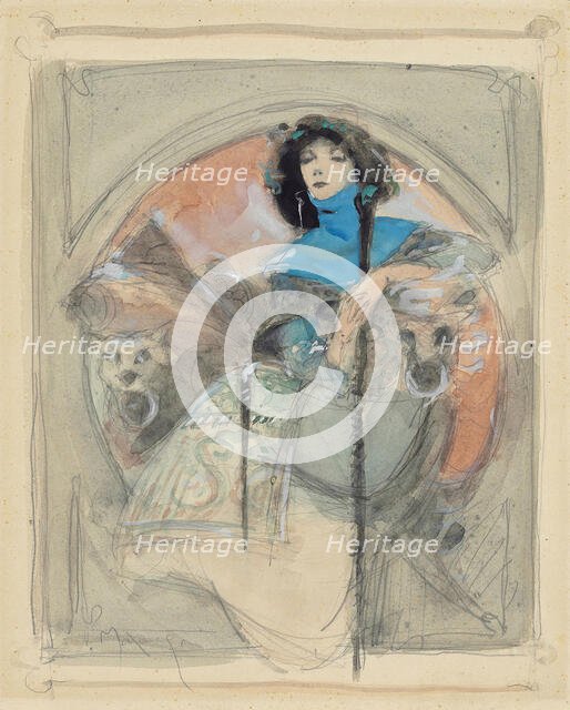 Portrait of Sarah Bernhardt, early 20th century.  Creator: Edgard Maxence.