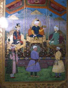 Timur hands his crown to Babur Mughal, c1630. Artist: Unknown.