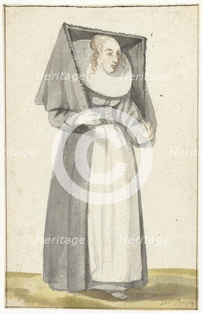 Standing woman in the dress of Münster, 1645.  Creator: Anna ter Borch.