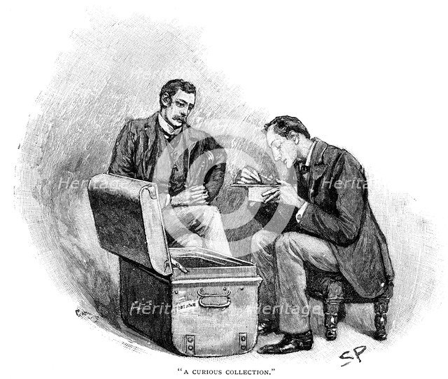 The Adventure of the Musgrave Ritual, Sherlock Holmes going through the mememtoes of old cases. Artist: Sidney E Paget