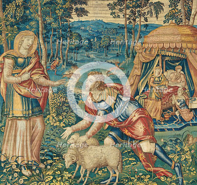 The Meeting of Jacob and Rebecca, and Isaac Blessing Jacob, from The Story of Jacob, 1560/68. Creator: Unknown.