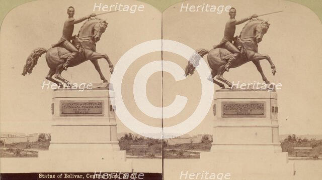 Stereographic View of Statue of Simon Bolivar by R. de la Cova, Central Park, New York, 1884-98. Creator: Edward Anthony.