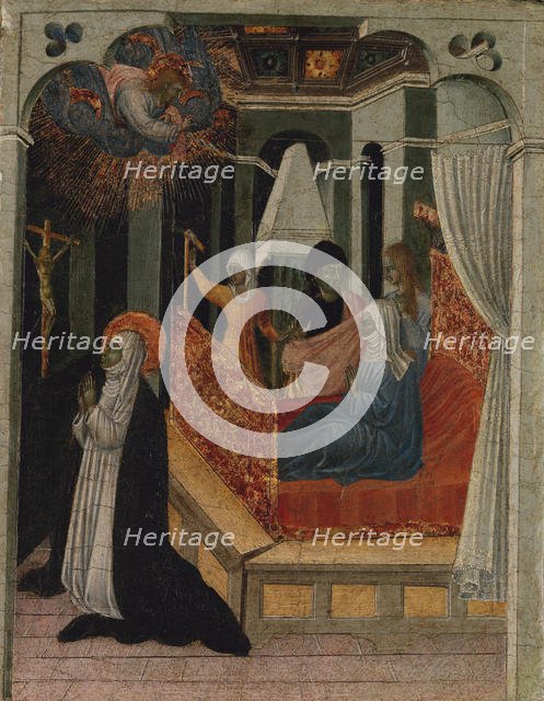 Saint Catherine of Siena Beseeching Christ to Resuscitate Her Mother, ca. 1447-65. Creator: Giovanni di Paolo.