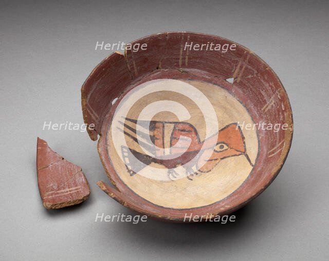 Plate Depicting Hummingbird in Interior, Broken and Partially Repaired, 180 B.C./A.D. 500. Creator: Unknown.
