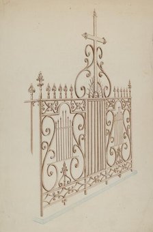 Iron Gate and Fence, c. 1937. Creator: Lucien Verbeke.