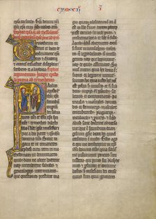 Initial P: Saint Paul with a Book and a Bishop; Concluding Volume of a Bible, about 1260-1270. Creator: Unknown.