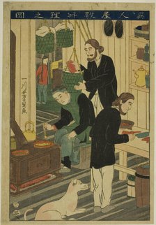 Preparing Meals in a Foreign Residence (Ijin yashiki ryori no zu), 1860. Creator: Yoshikazu.