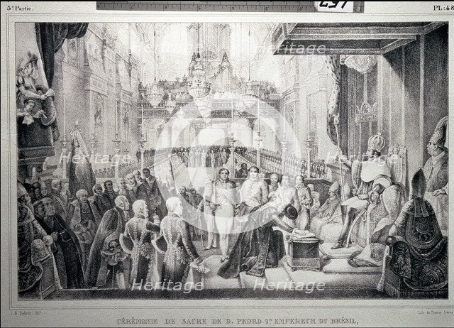 Coronation of Peter I as Emperor of Brazil, December 1, 1822, lithograph.