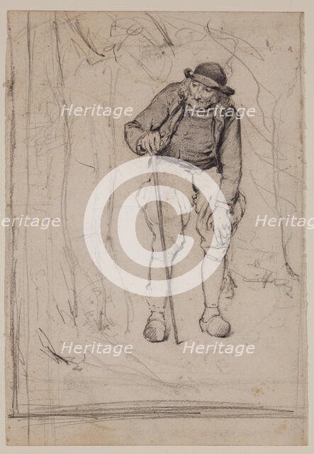Man with Cane in a Wood, c1860-1895. Creator: Thomas Hovenden.