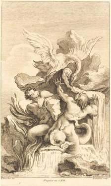 Two Tritons and a Swan, in or after 1736. Creator: Pierre Alexandre Aveline.