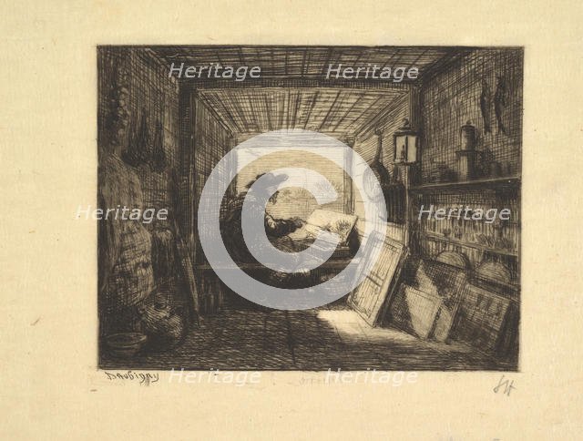 The Boat Studio, from series Voyage en Bateau, 1862, 1861. Creator: Charles Francois Daubigny.