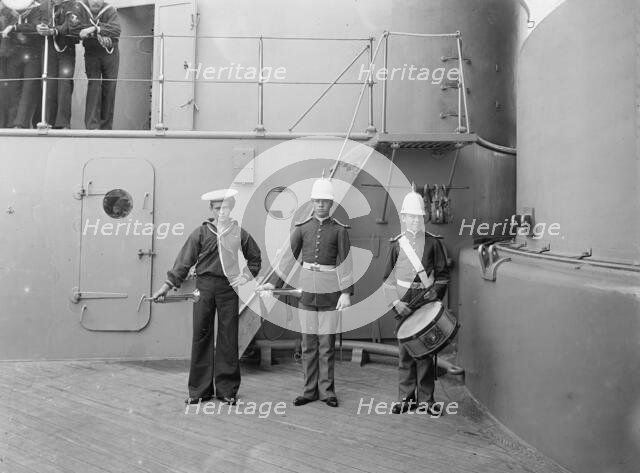 U.S.S. Massachusetts buglers and drummer, between 1896 and 1901. Creator: Unknown.