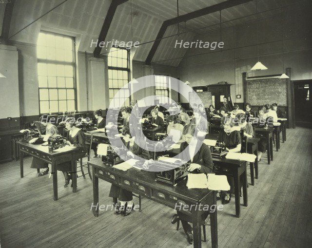 Typewriting class, Bow and Bromley Commercial Institute, London, 1924.  Artist: Unknown.