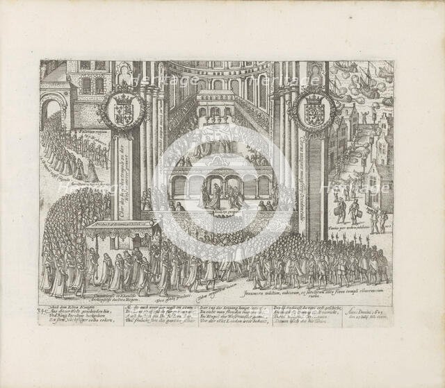 View of the exterior of Westminster Abbey during the coronation of James I, 1603-1604. Creator: Hogenberg, Abraham (after 1578-after 1653).