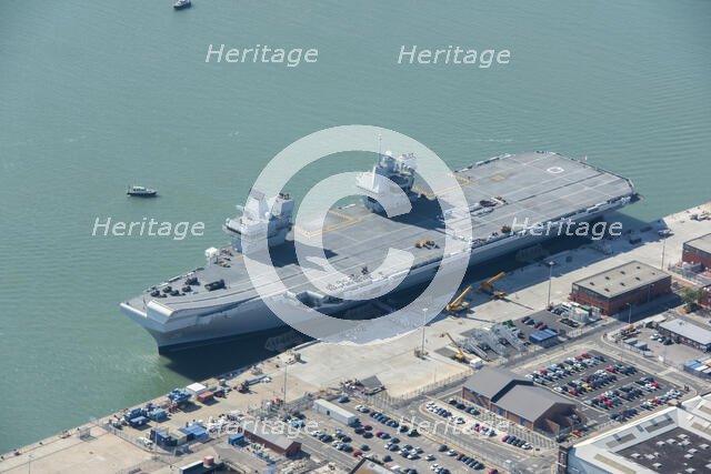 Royal Navy aircraft carrier HMS Queen Elizabeth (R08), HM Naval Base, Portsmouth, 2018. Creator: Historic England.